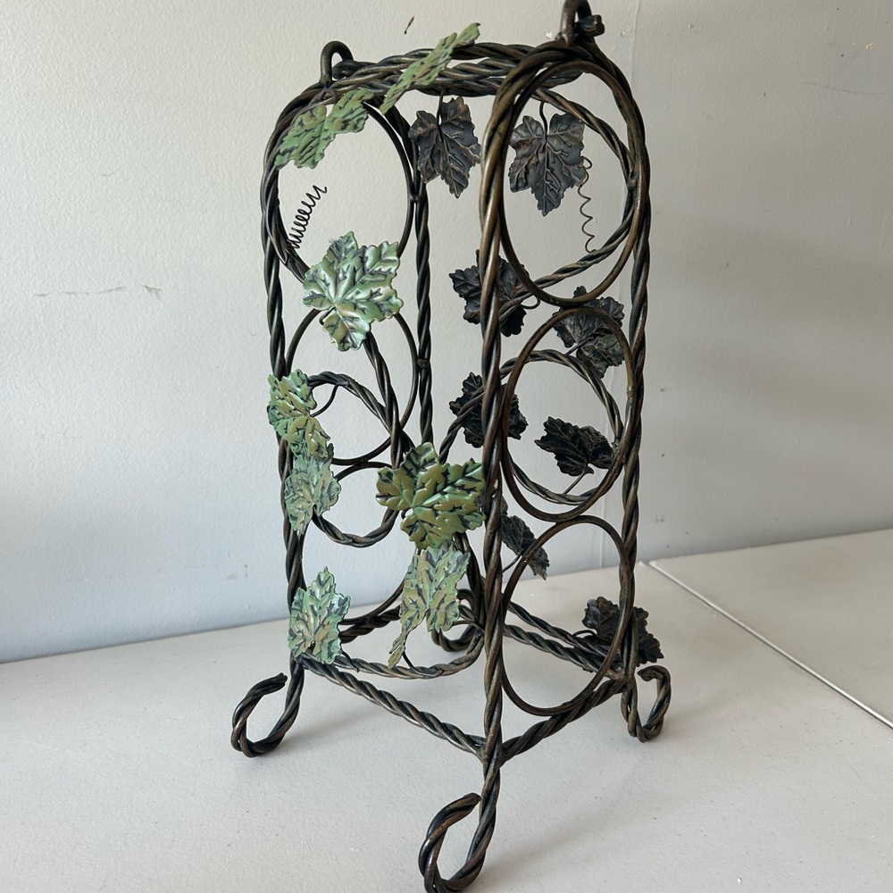 Decorative Metal Wine Rack with Leaf Accents